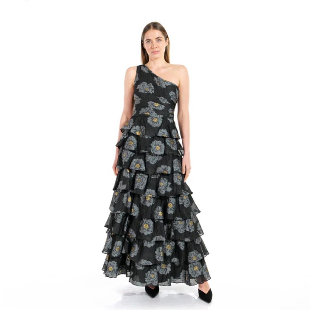 Mikael Aghal Asymmetrical Ruffled Gown